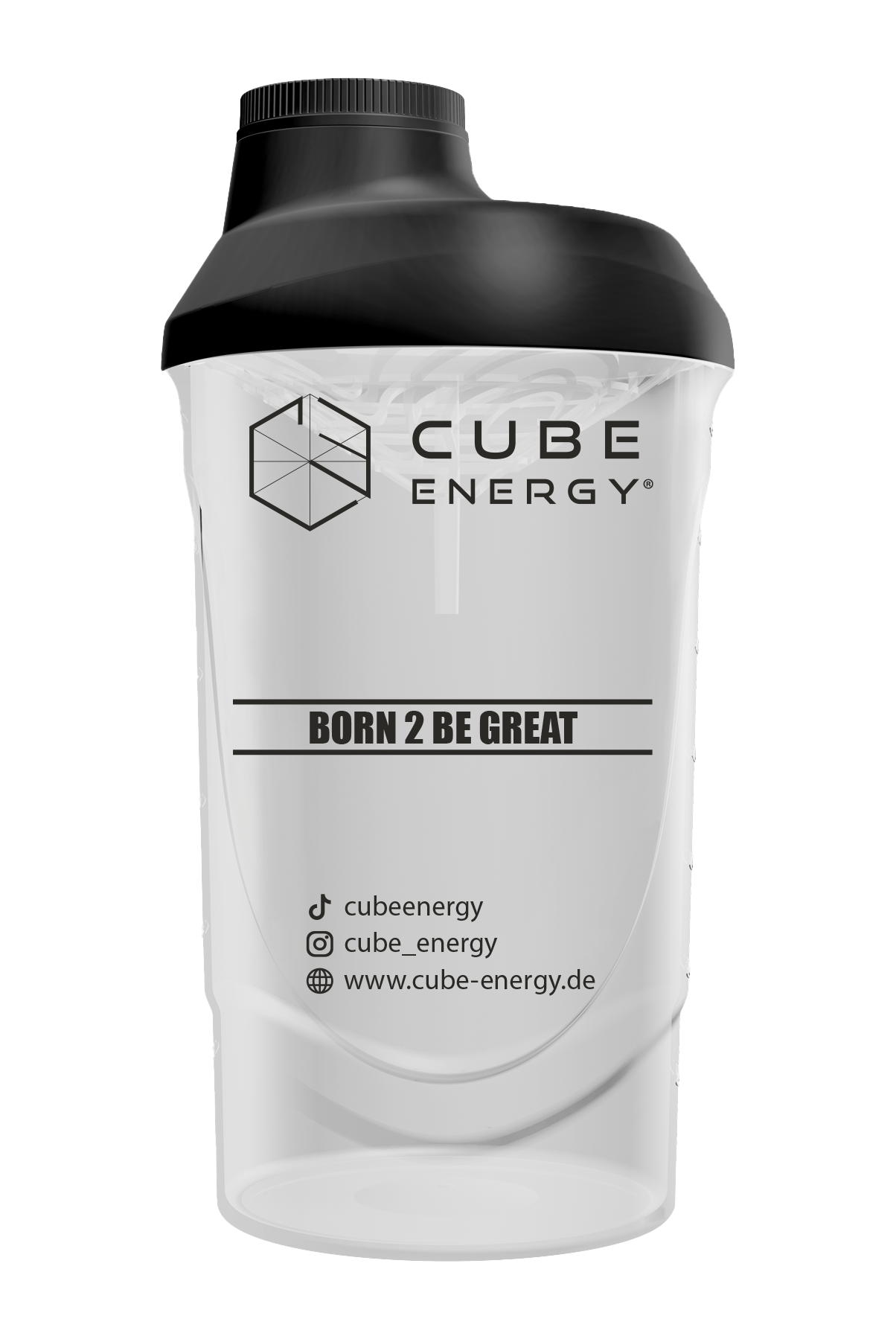 Cube Energy Shaker, 600ml Fassungsvermögen, Rückseite mit Spruch "Born 2 be great"